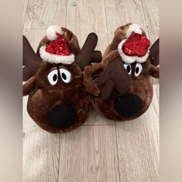 Christmas Xmas reindeer bling sequin slippers - Picture 1 of 3